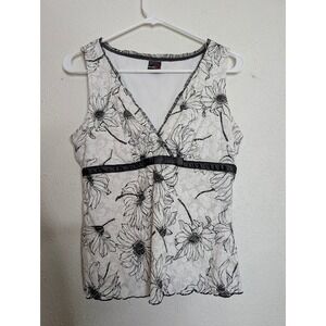 2000s Y2k Studio Y Floral Black Babydoll Ruffle Cami Top Womens Size Large